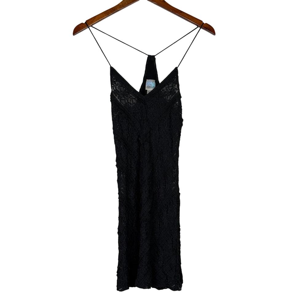 Free People Intimately Free Bodycon OpenKnit LaceDetail Slip Mini Dress XS Black